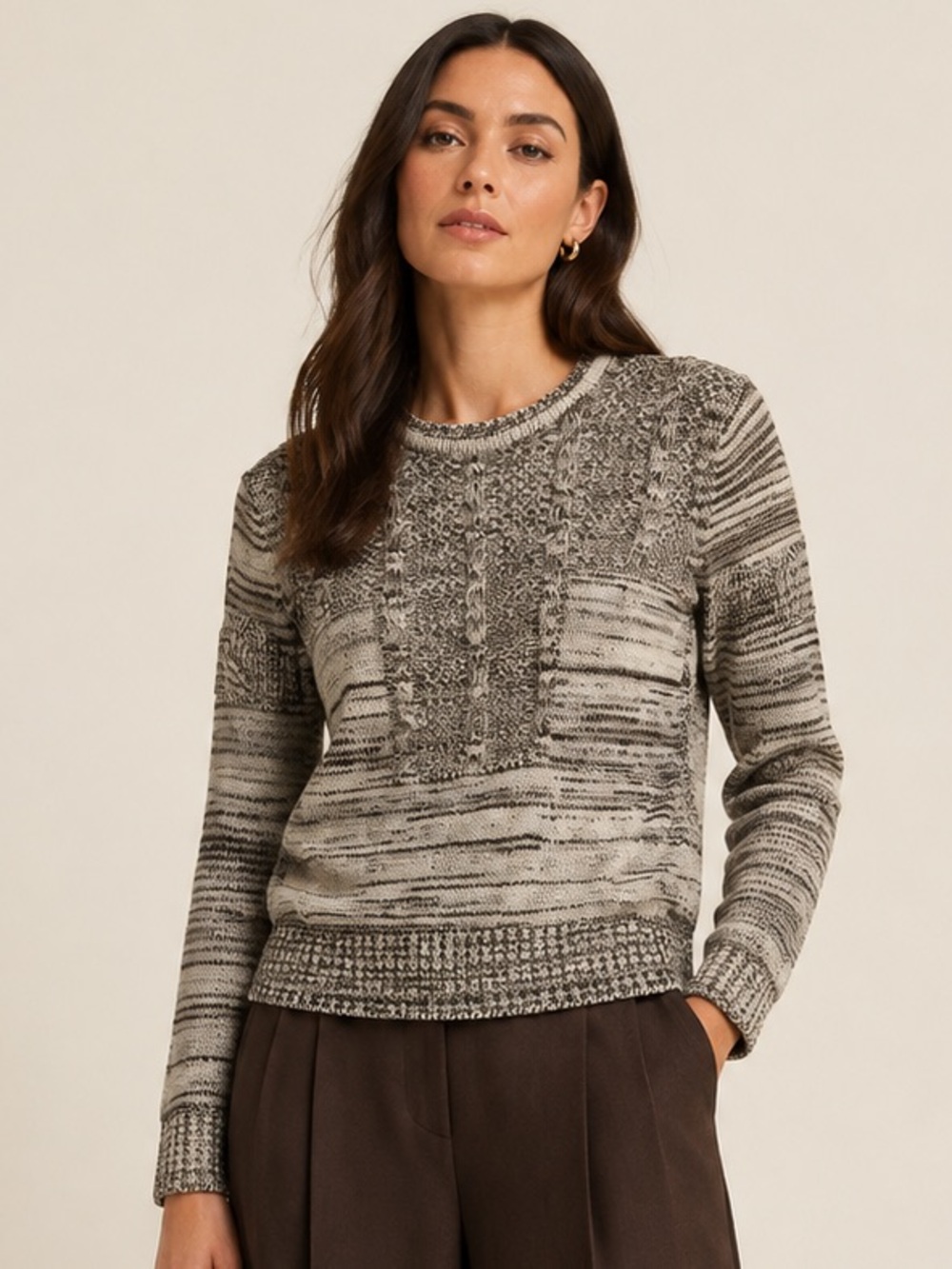 Archival Vintage  Gucci Women's Cable Knit Sweater in Chocolate and White Size M